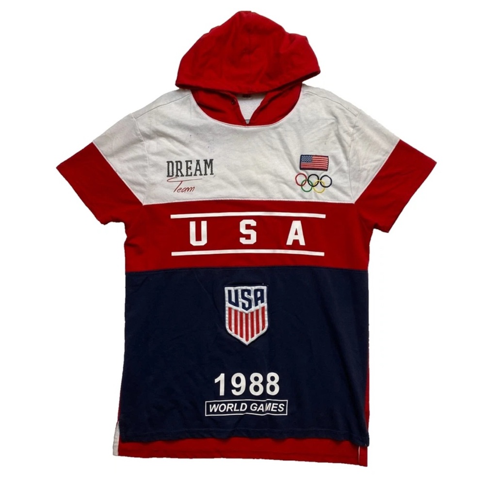 USA Soccer Team Hoodie Mens M Red Short Sleeve Big Logo Flag 1988 Dream Team
